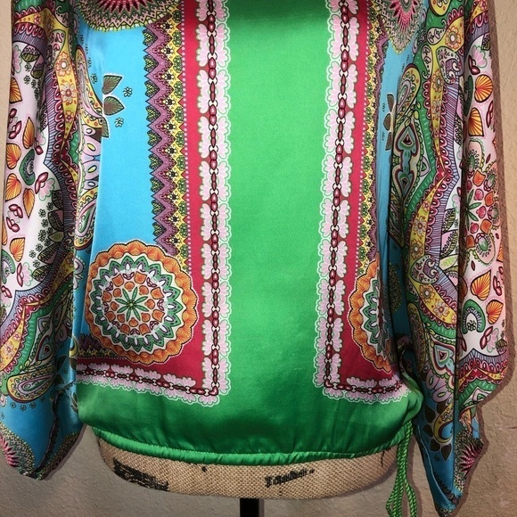 Ivy Jane Green Silky Feel Kimono/Scarf Blouse with Drawstring Blouse Size M - Picture 4 of 10